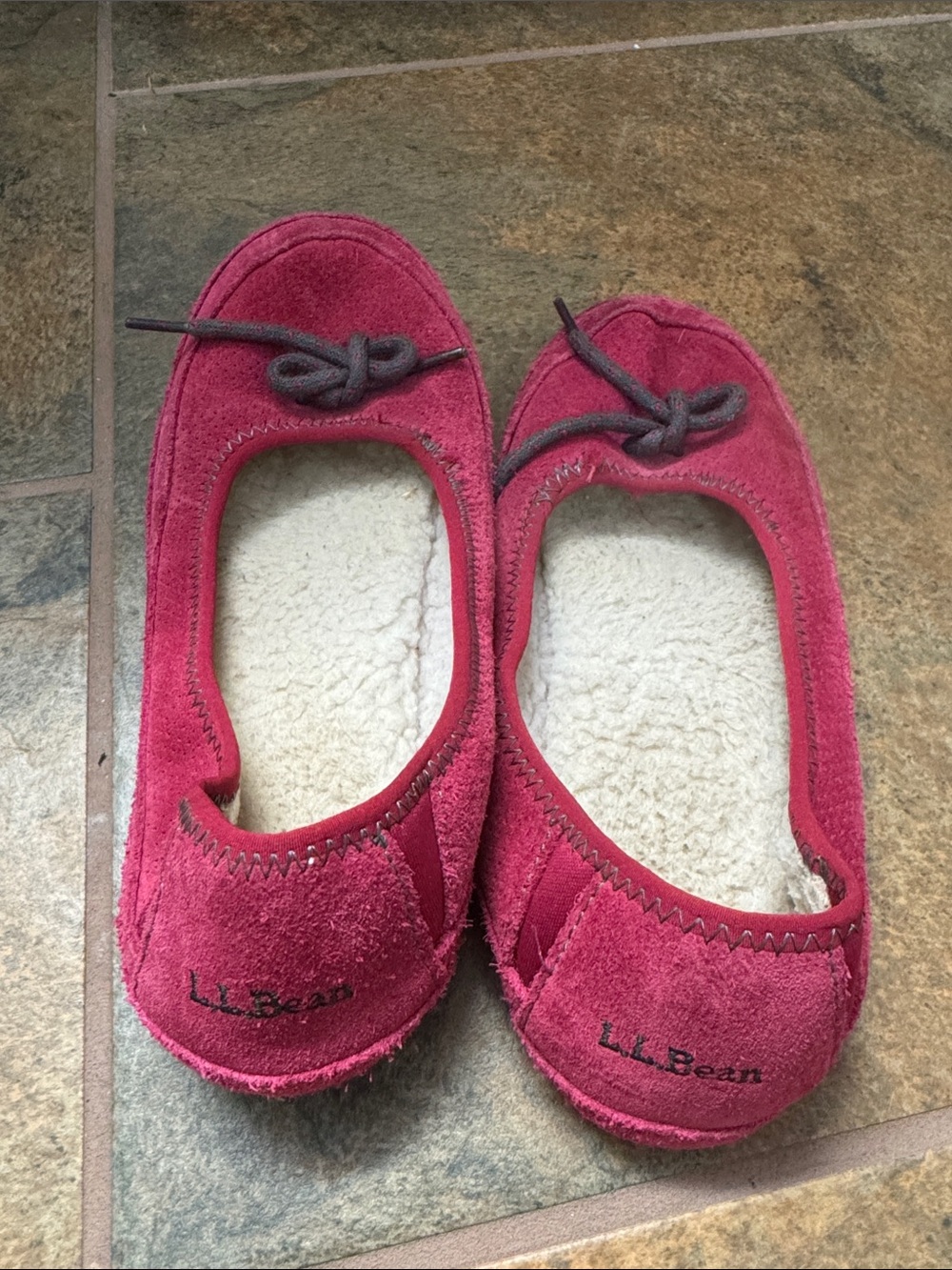 L.L. Bean Kids Rose Suede Bow Slip-On Slippers